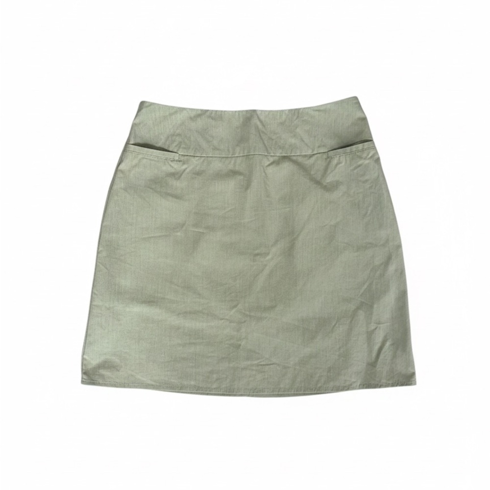 New York & Company City Stretch Sage Mini Skirt, Back Zip, Front Pockets